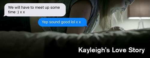Girl (Kayleigh Haywood) texting on her phone in bed